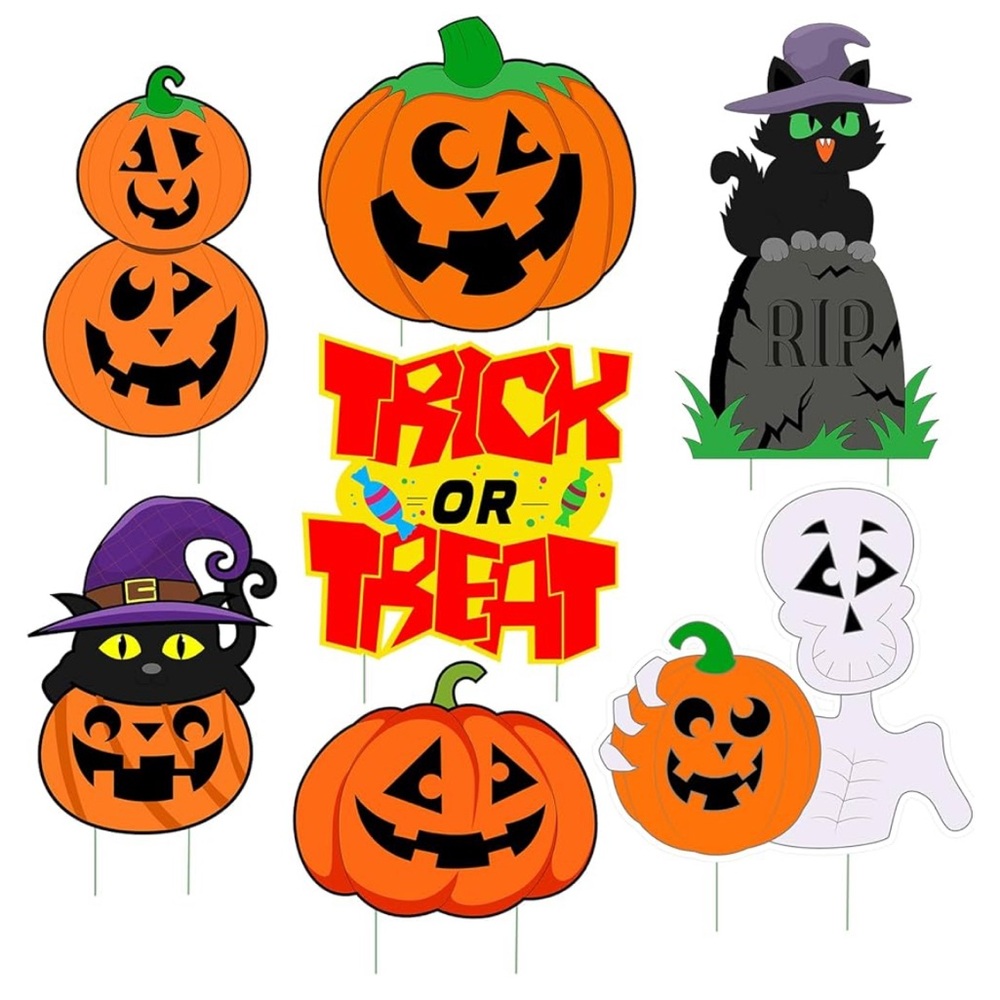 Halloween Pumpkin Decorations #2, 7 pc.Halloween Outdoor Yard Signs, Monster